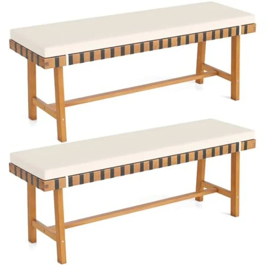 Acacia Wood Outdoor Bench with Padded Cushion, 48