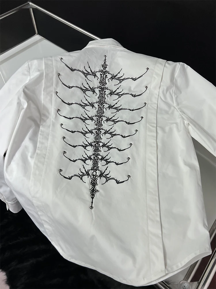 

Snake Eye Spine White Long Sve Men's irt Spring High-End Sensation Cool Design Cleanfit Jaet Youth Faion