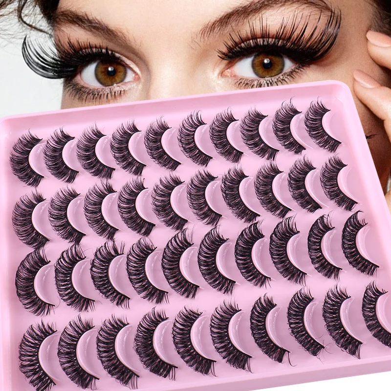 

New Product 20 Pairs of Natural Chemical Fiber Russian Roll Fake Eyelashes in Stock Wholesale Thick Simulated Eyelashes