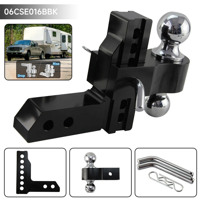 2'' Receiver 6'' Drop Adjustable Trailer Towing Hitch Mount 12500lbs Dual Ball