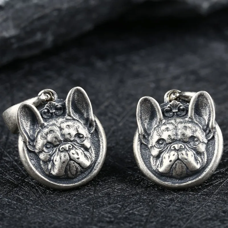 BOCAI Real S925 Silver Jewelry New Personality Bulldog Pendant for Men and Women Punk Hip Hop Trendy Birthday Gifts