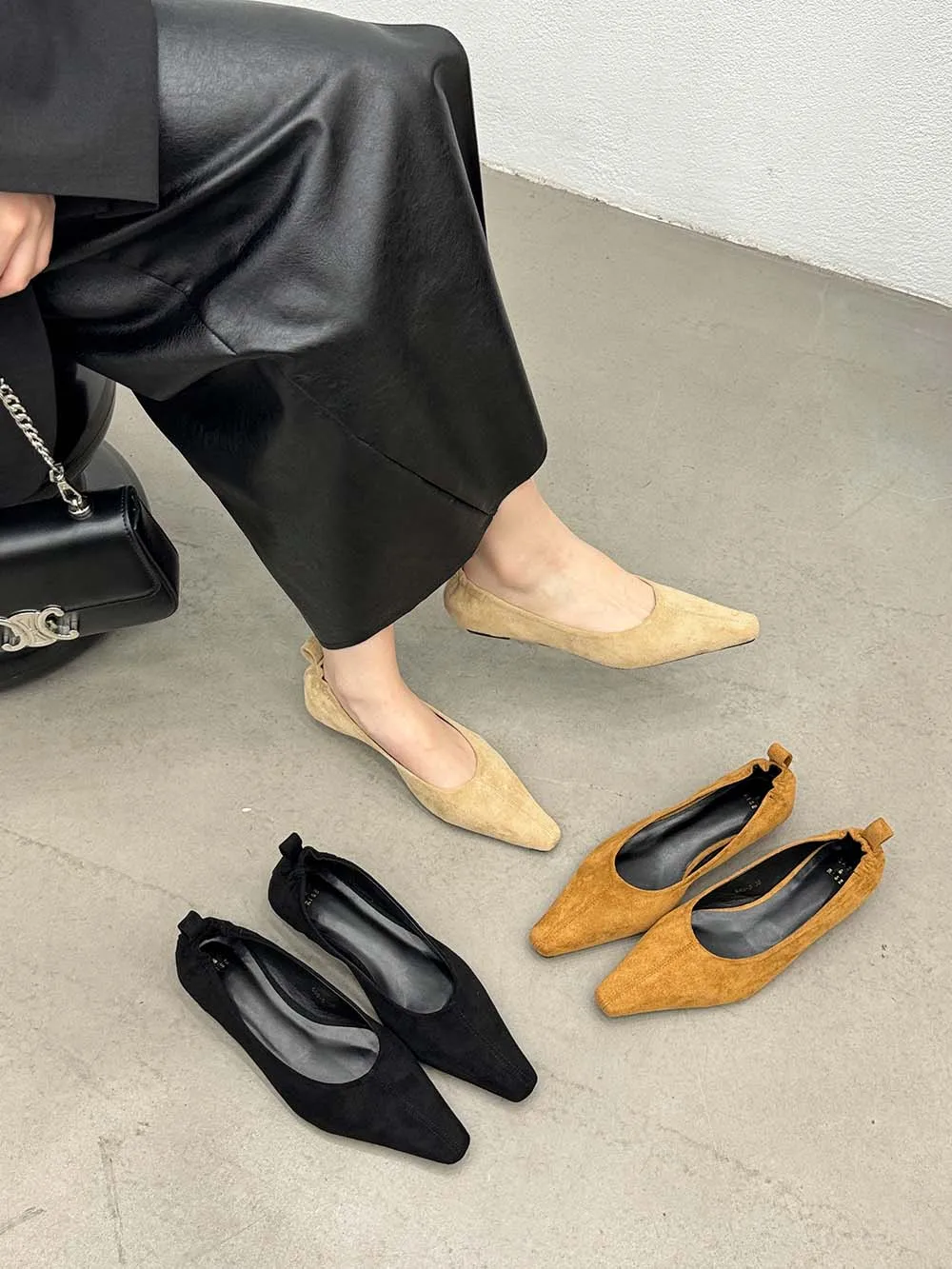 Flock Women Loafers Black Beige Brown Shallow Slip On Low Heeled 2024 New Arrivals Autumn Spring Dress Shoes Party Dress Loafers