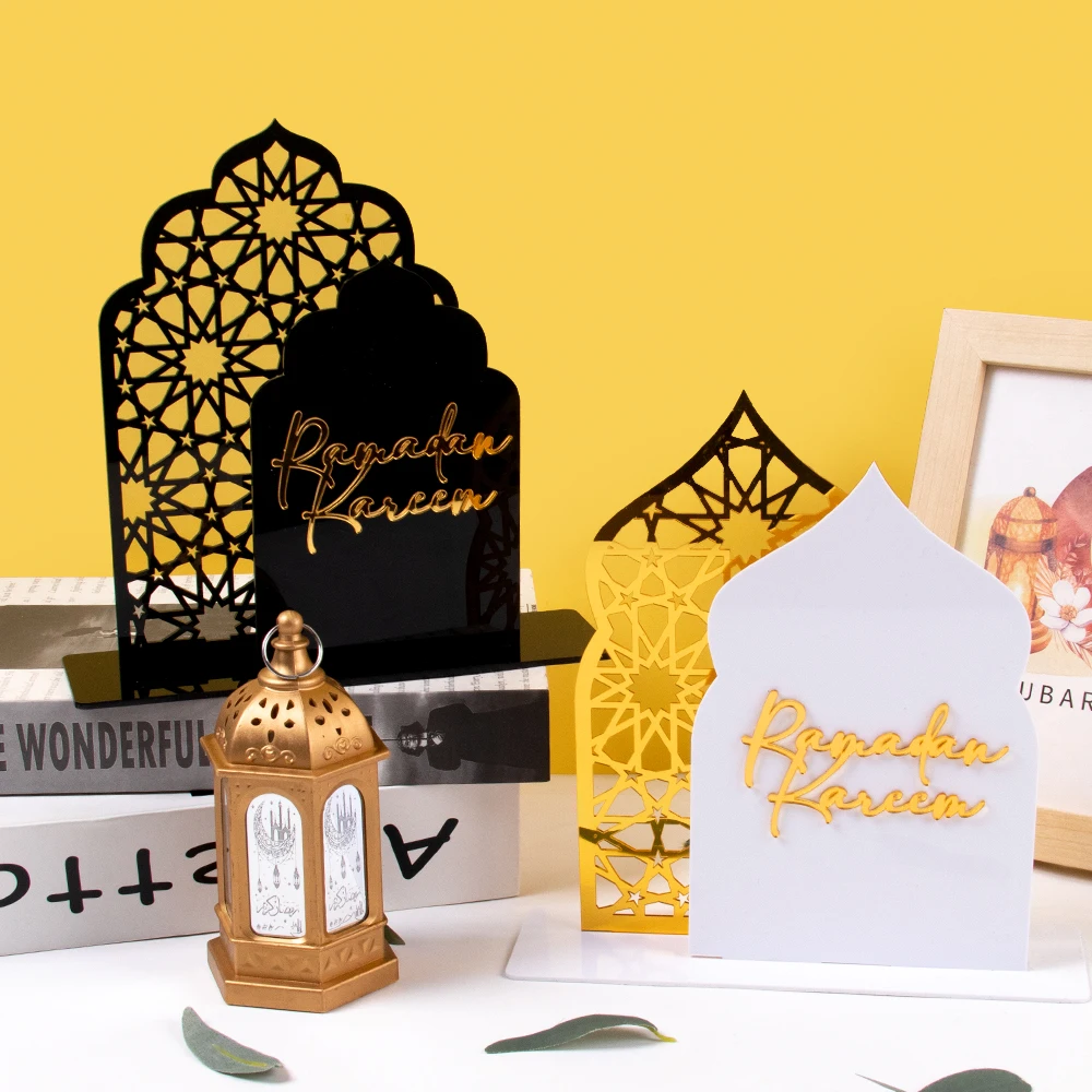 

Ramadan Muslim Ornaments Gold Black Acrylic Eid Mubarak Desktop Ornament Eid al-Fitr Home Table Decorations Kareem Party Gifts