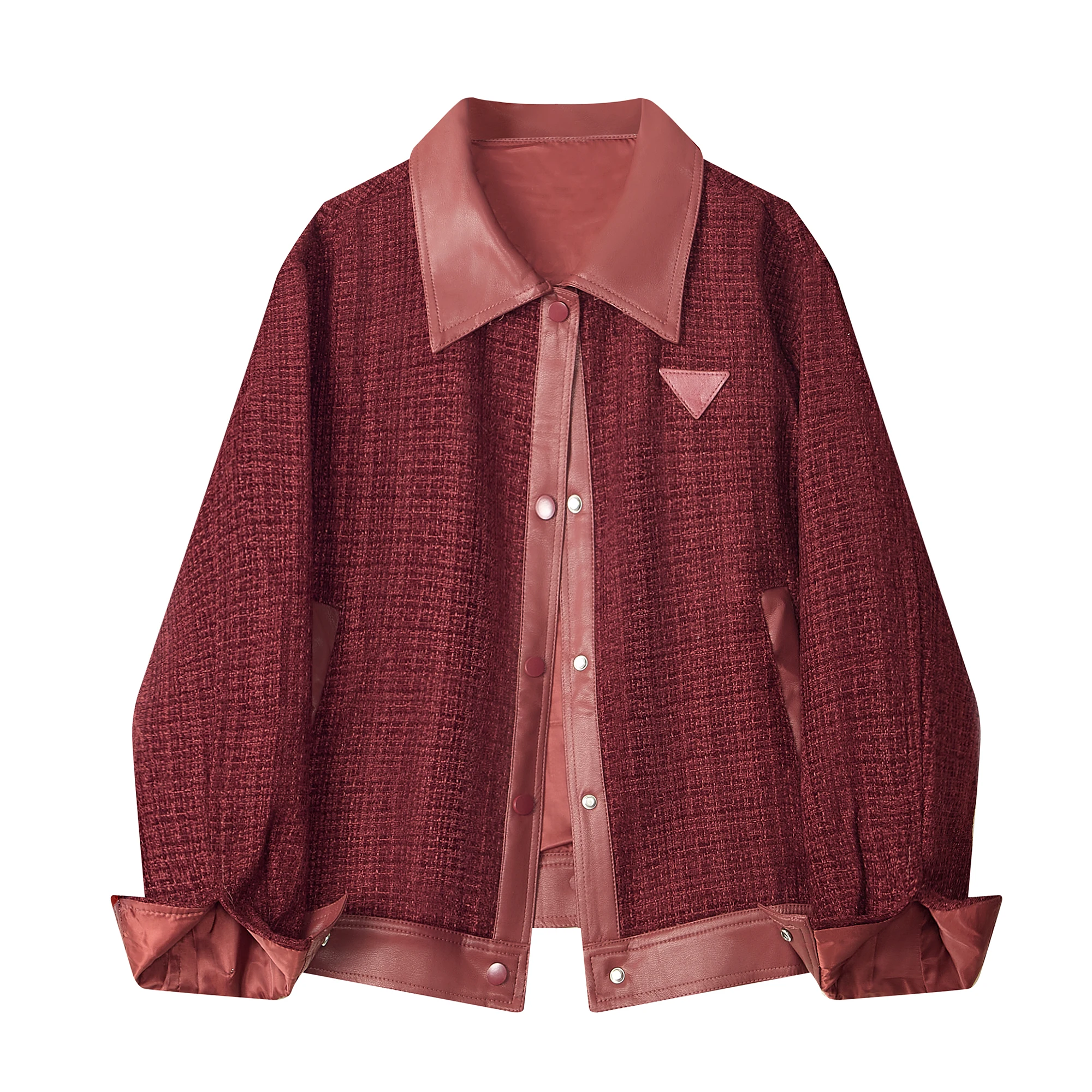 Ankela vermelho ort couro do plutônio retalhos jaet feminino primavera outono legal ele high-end sentir topo casual solto ajuste casaco