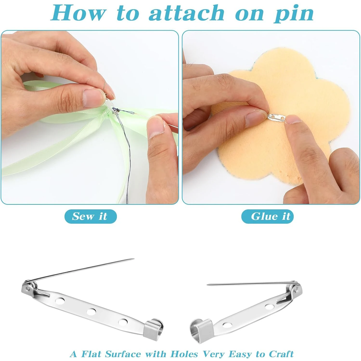 100PCS Brooch Pin Backs for Crafts 4 Sizes Metal Flat Back Safety Pins Secure Bar Fastener for Badge Name Tag DIY Jewelry Making