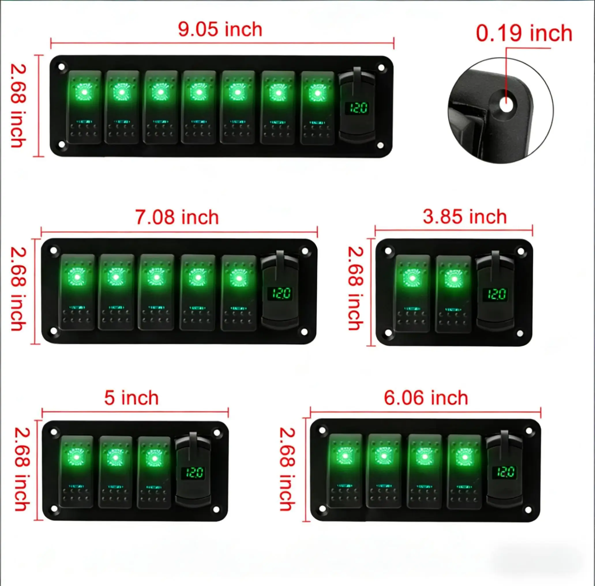 12V 2/3/4/5/7 Gang Waterproof Marine Switch Panel Dual USB 4.2A Charger LED Voltmeter for Boat Truck RV Caravan,Red,Green,Blue