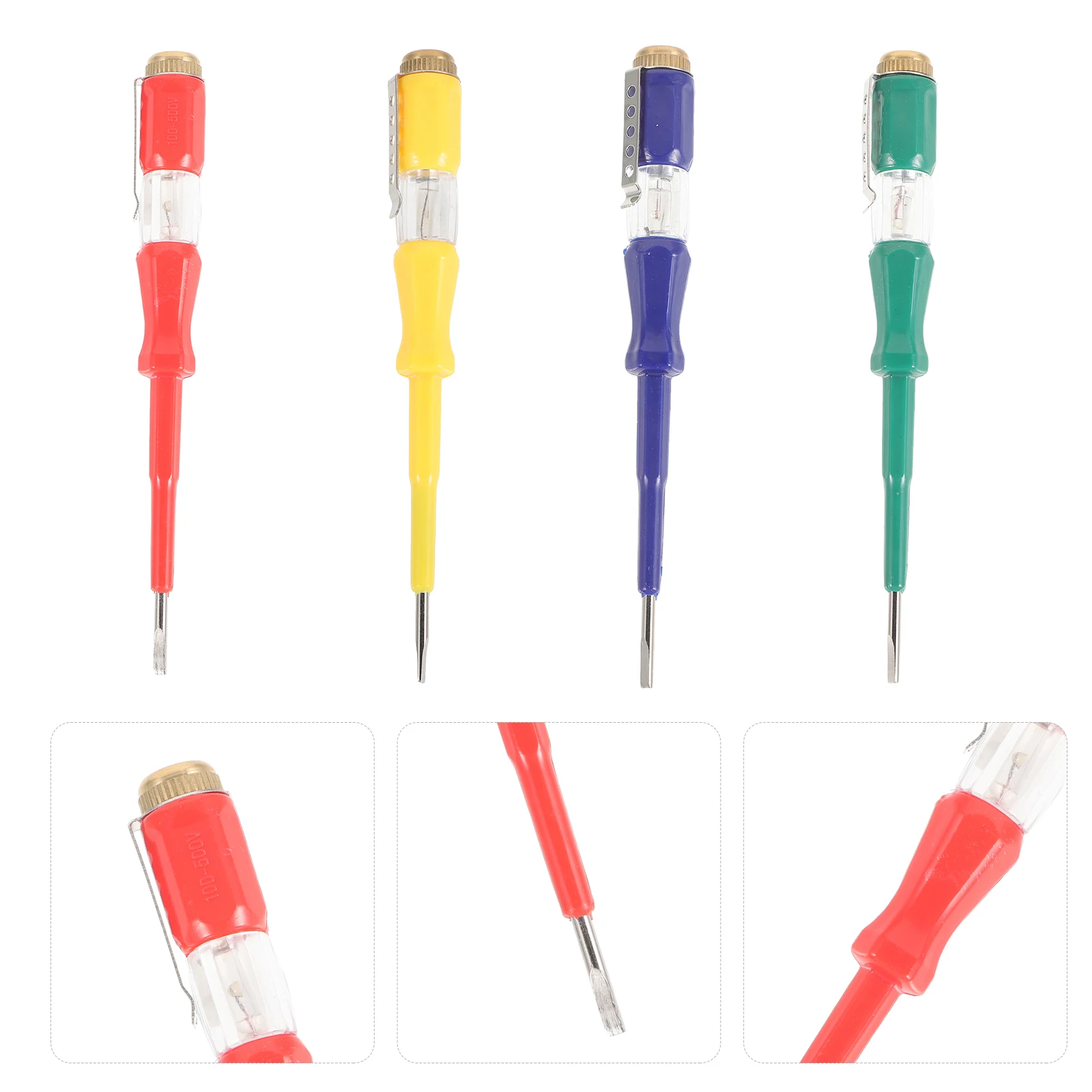 

4pcs Electrical Pen Voltage Live Wire Screwdriver Portable Circuit Durable Brass Cap Contact Voltage Pen Light Circuit