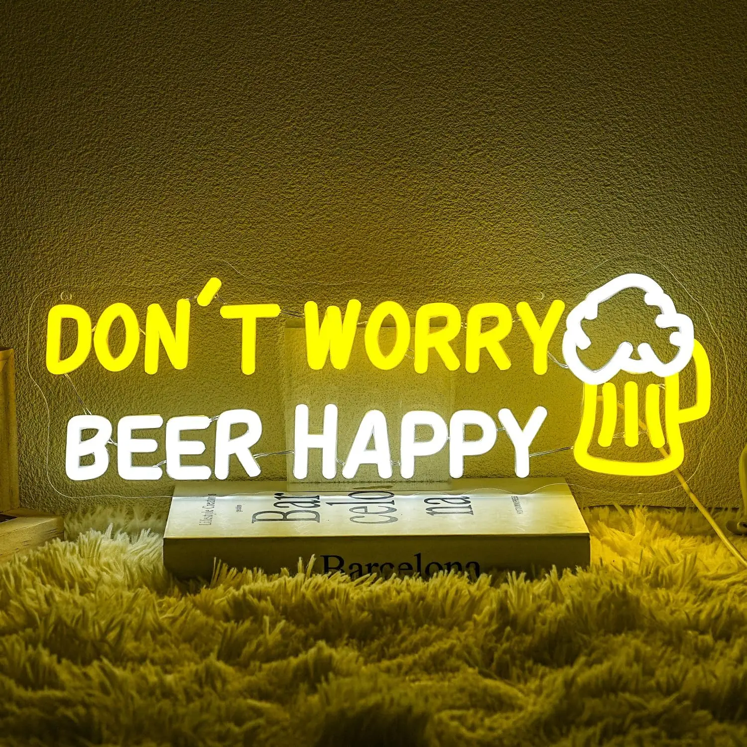 USB Neon Sign Dont Worry Beer Happy Mug LED Neon Light Bar Pub Man Cave Party Garage Game Room Home Business Wall Decor Gift