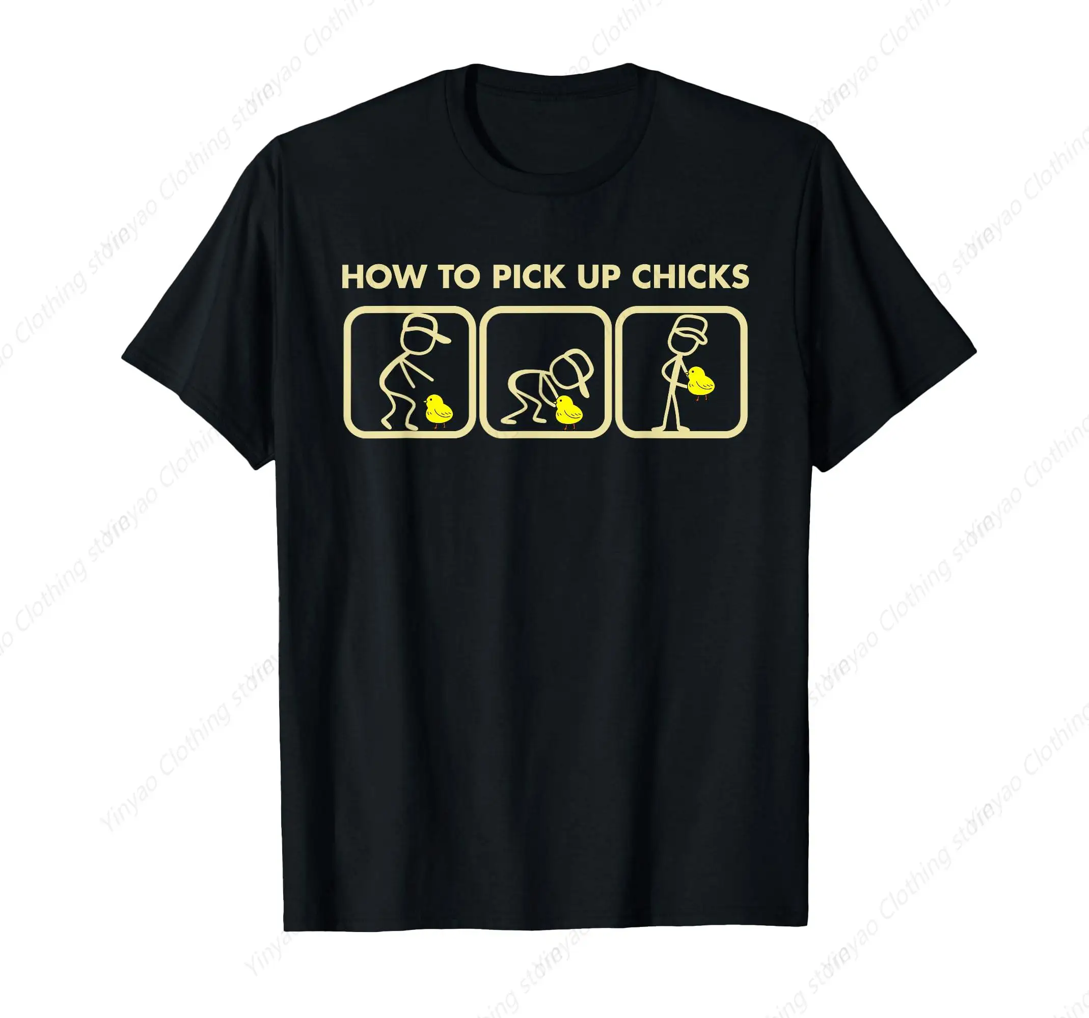 

Fun Clothing T-Shirt How To Pick Up Chicken Pattern Men'S Shirt Pure Cotton Round Neck Short Sleeved Shirt