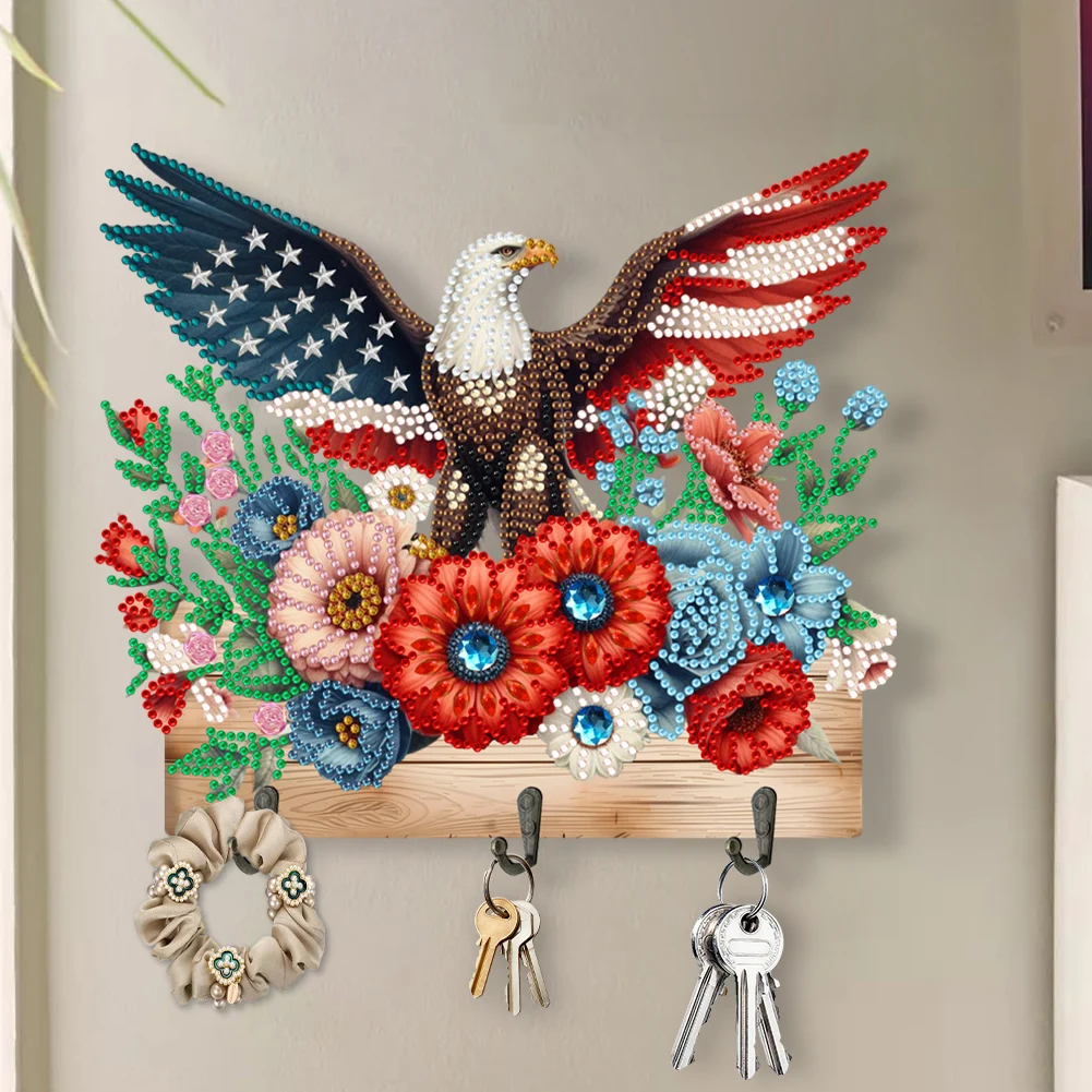 Wooden Eagle Flower Diamond Art Hanging Hooks Rhinestone Painting Coat Hook DIY Diamond Painting Art Hooks for Beginners Adults