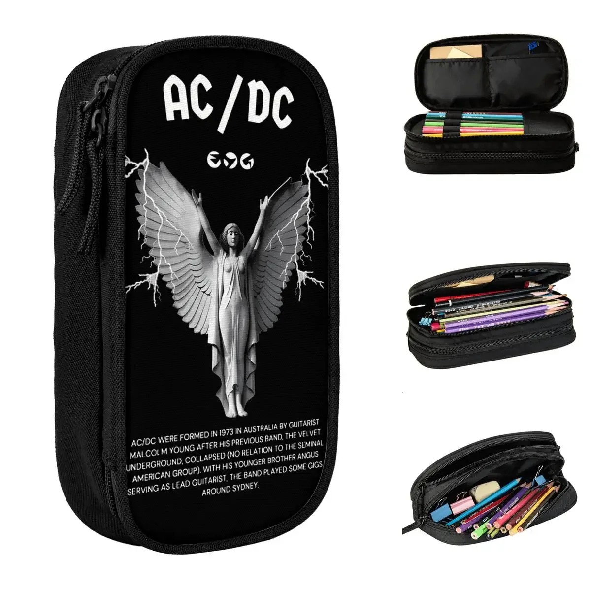 

AC Heavy Metal Rock Music Band Pencil Case Fashion DC Pen Box Pencil Bags for Student Large School Supplies Zipper Pencil Pouch