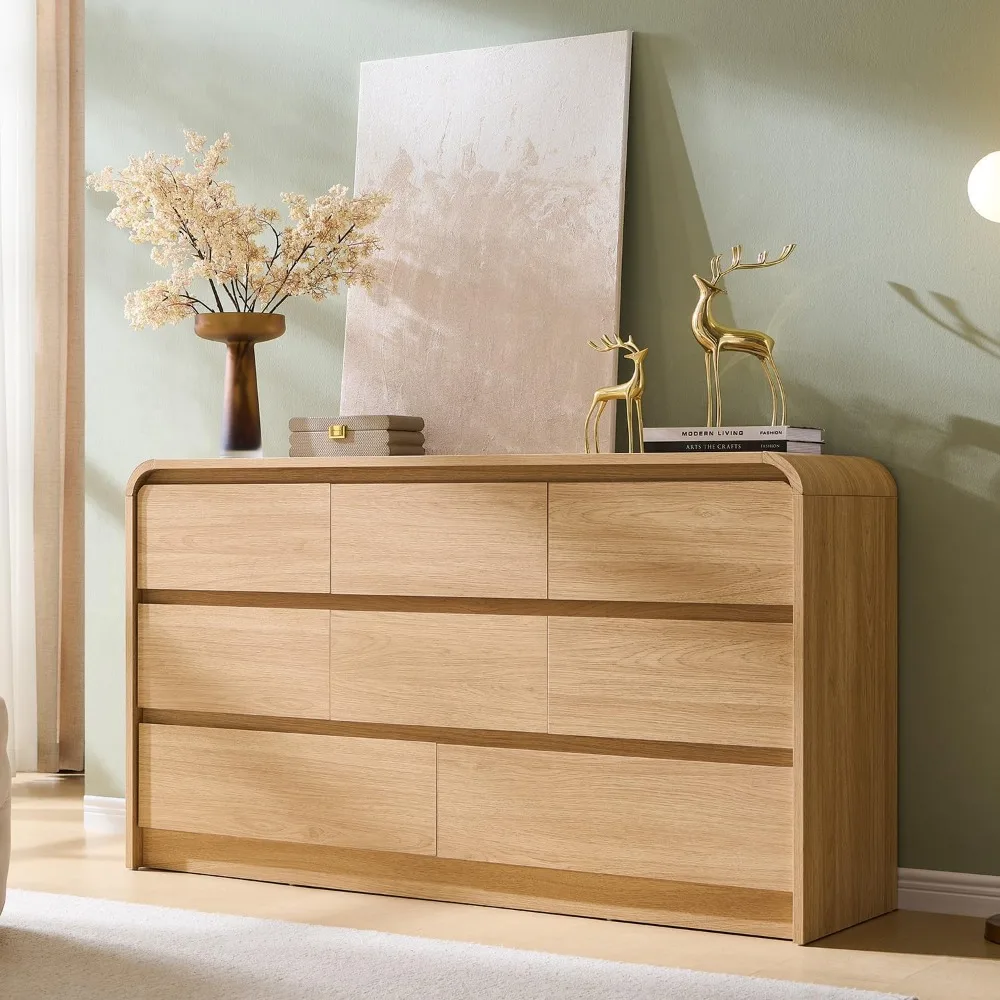 

8 Drawers Dresser for Bedroom, 55" Wide Dressers & Chest of Drawers w/Curved Profile Design, Wood Mid Century Storage