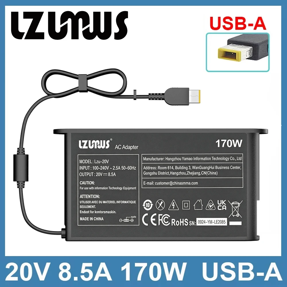 20V 8.5A 170W USB-A PIN Laptop Adapter Charge Power For Y7000 Y7000P R720-15 ADL170SLC3A W540 T540p Y50-70 T440p P50 P51