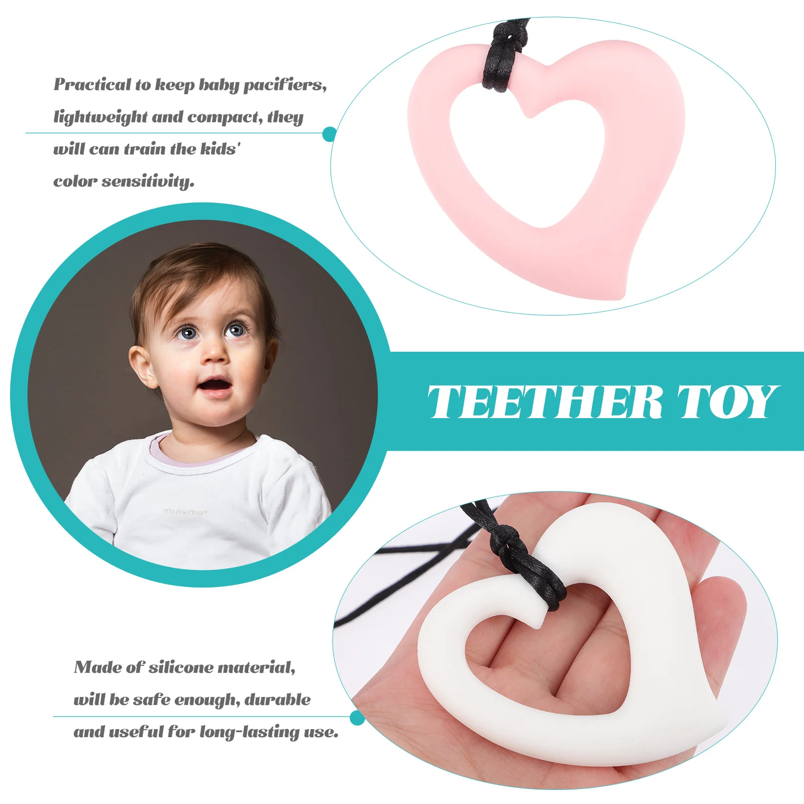 2 pçs silicone forma de coração bebê mordedor mastigar sensorial colar infantil mascar alívio dentição mordedor brinquedo dentição do bebê brinquedo
