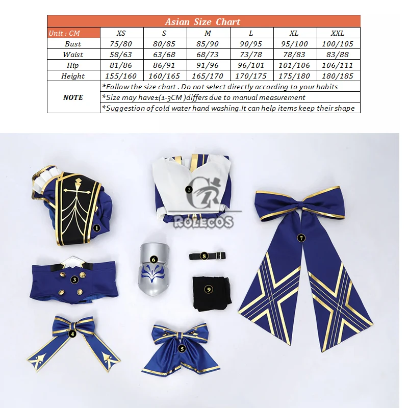 ROLECOS Game Honkai: Star Rail Saber Cosplay Costume Saber Role Play Party Women Blue Dress Uniform Halloween Outfit Fullset
