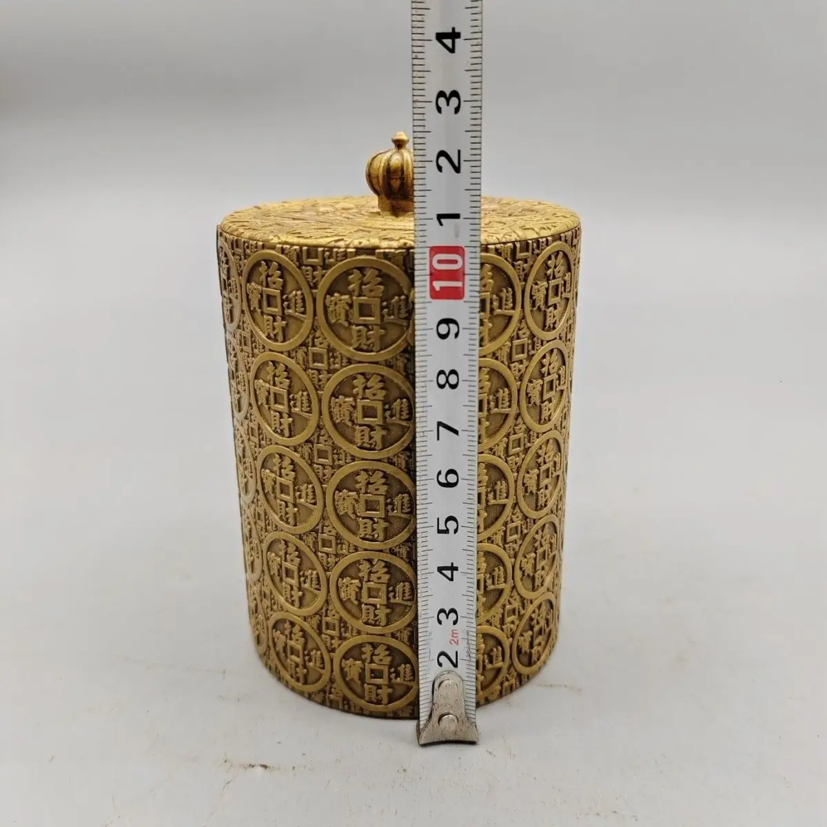 Folk Collectible Brass Tea Caddy Engraved with Ancient Coins, Wealth & Treasure Airtight Storage Jar with Lid