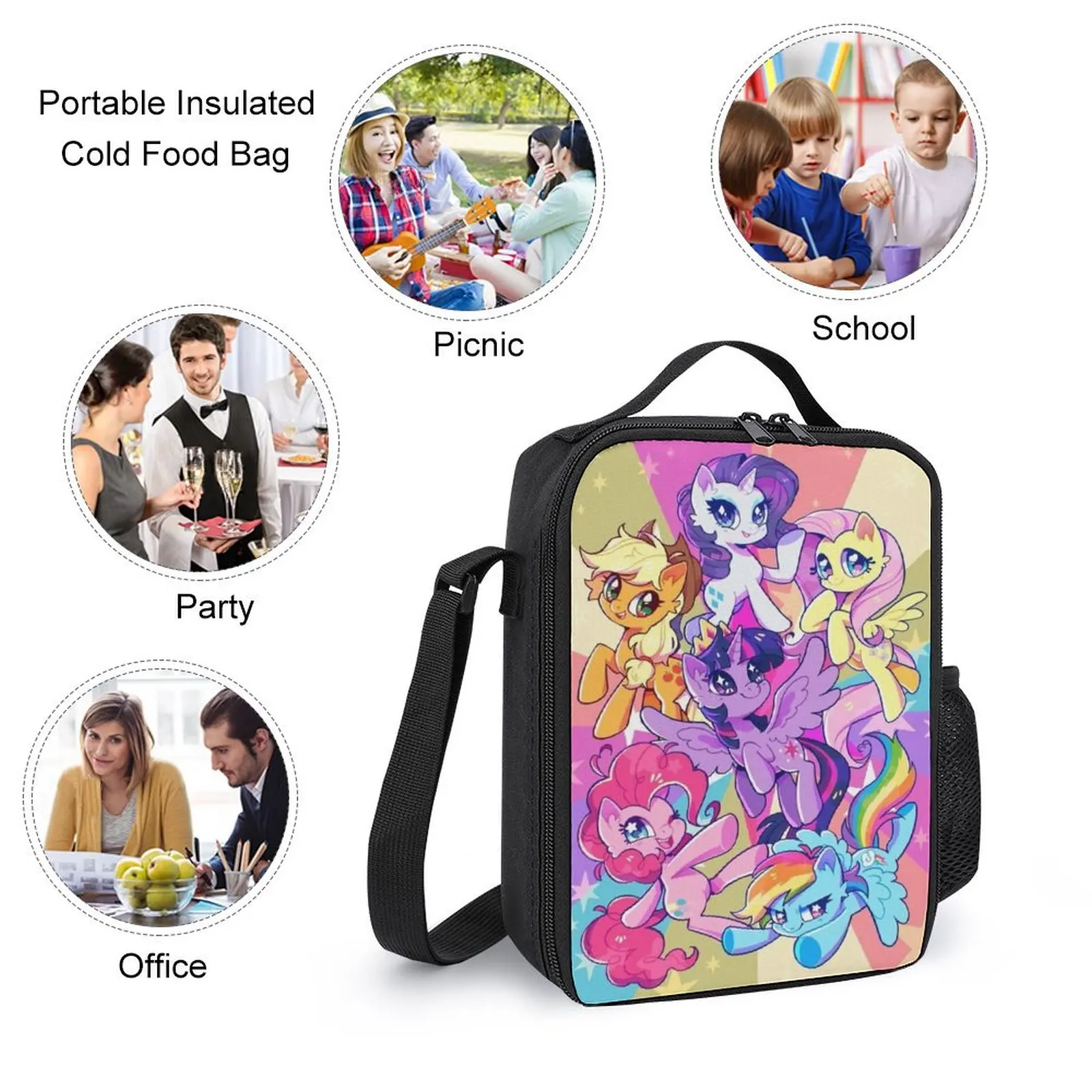 Pony Cartoon Mochila, Meal Pen Bag, impressão 3D, bonito padrão, personalizado, conjunto de 3 peças, escola temporada, 2024