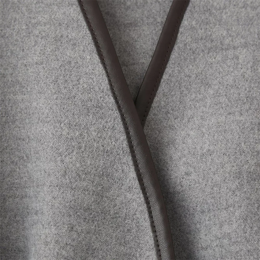 Jesienno-zimowa nowa kolekcja damskich płaszczy z wełny, dwustronny płaszcz z kontrastowym wykończeniem i paskiem.