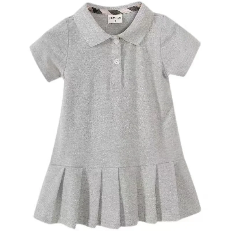 Kids Clothes Girls Summer Grey Cotton Polo Sport Casual Dress  Baby Girls Pretty short sleeves for Children 1-7 Year Dress