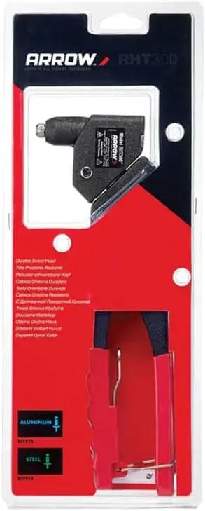 Arrow RHT300 One-Handed Rivet Tool for Metal, Fabric, Leather - Manual, Fits 1/8', 3/16', 5/16' Rivets
