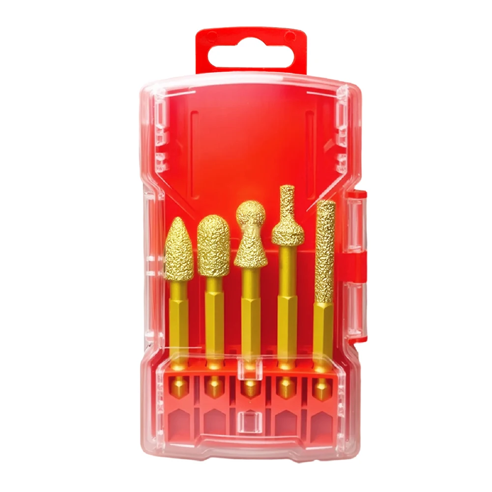 Diamond Grinding Head Hexagonal Shank Drill Bit Accessory for Polishing Rotary Tools 5 Pieces Set for Accurate Grinding