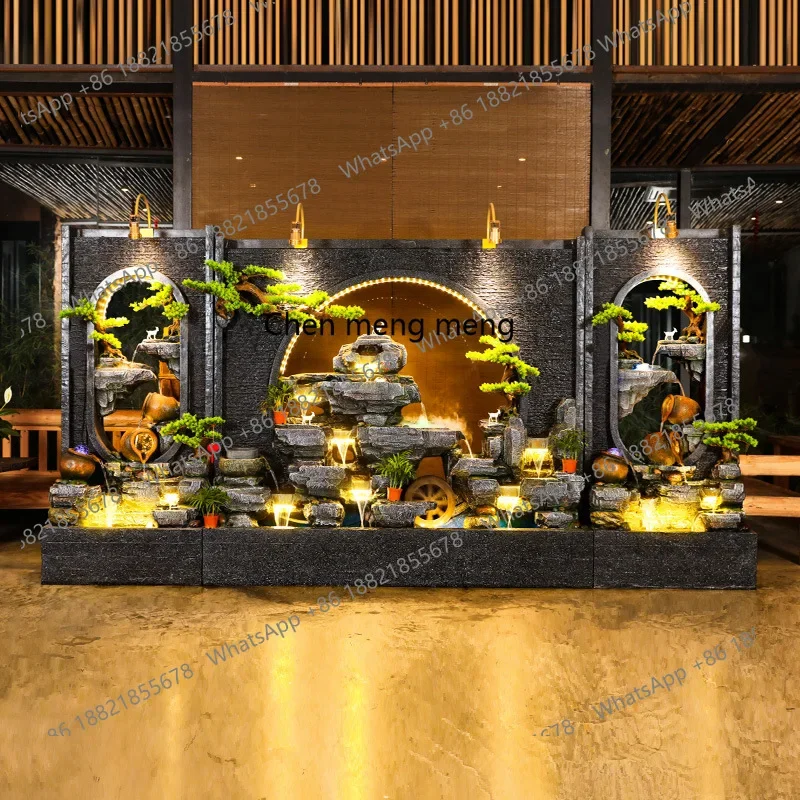 rockery flowing water wall fountain water curtain wall fish tank courtyard water curtain screen  wheel landscaping ornament