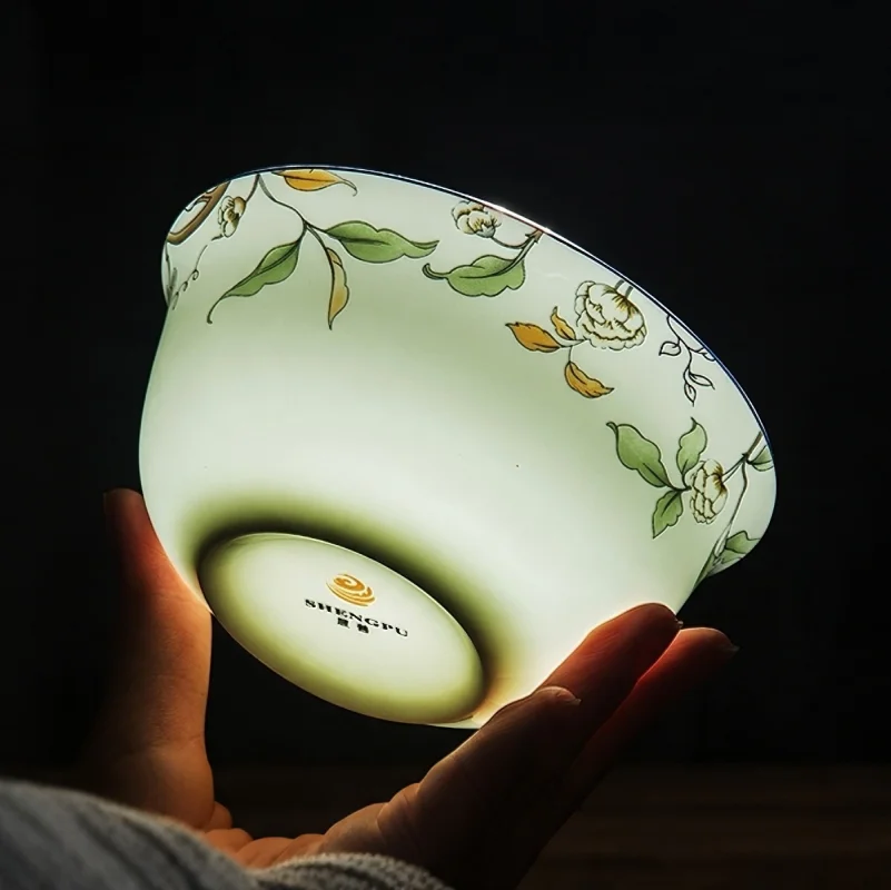 4.5 inch, real fine bone china soup bowls, bowl, green leaf  painting, porcelain noodle bowl,  for kitchen and cooking