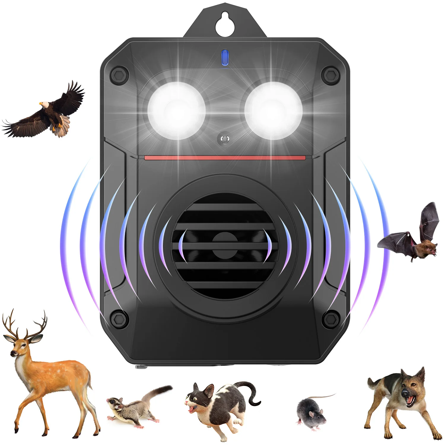 מארז ארה"ב חדש של מרחיק אולטראסוני להרחקת מזיקים עם אור חזק לעכברי רואץ', רודנטים, חרקים, יתושים ועכברי עכביש