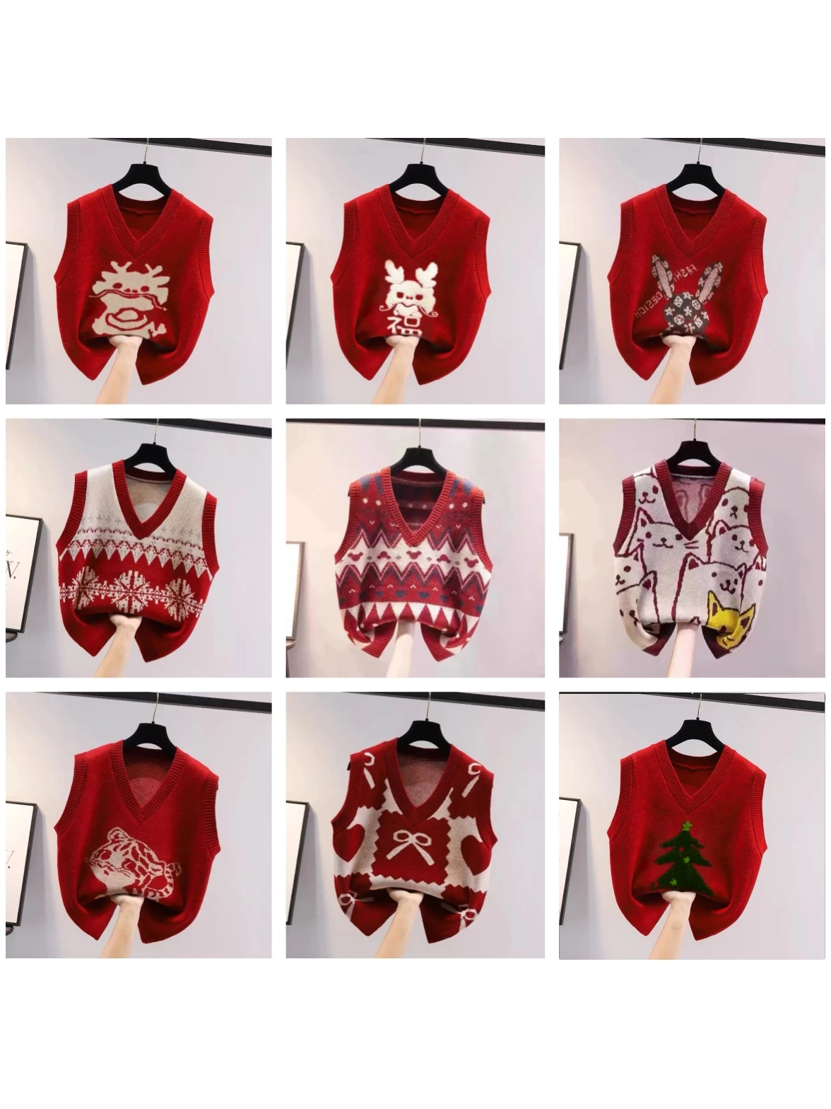 

Cisas Theme Loose Women's Sweater Dragon Year Basic Top Red Vest Versatile Brand Bule V-Ne Svel Regular Length