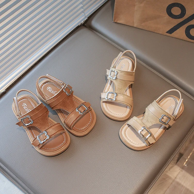 

Fashion Girls Sandals Summer New Retro British Open-toed Roman Shoes Light Beach Shoes for Kids