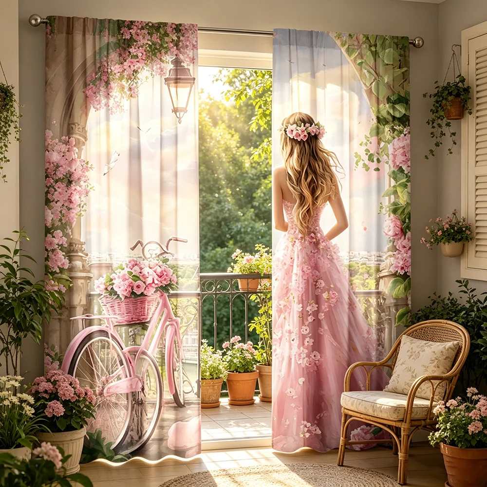 2PCS Digital Printed Curtains with Romantic Paris Design, Stylish Window Drapes for Living Room Bedroom Home Decoration