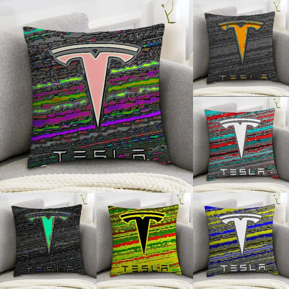 

C-COOL T-TESLA LOGO Pillow Case Sofa Decorative Home Double-sided Print Plush Square Throw Pillow Covers Cushion Decor Cover