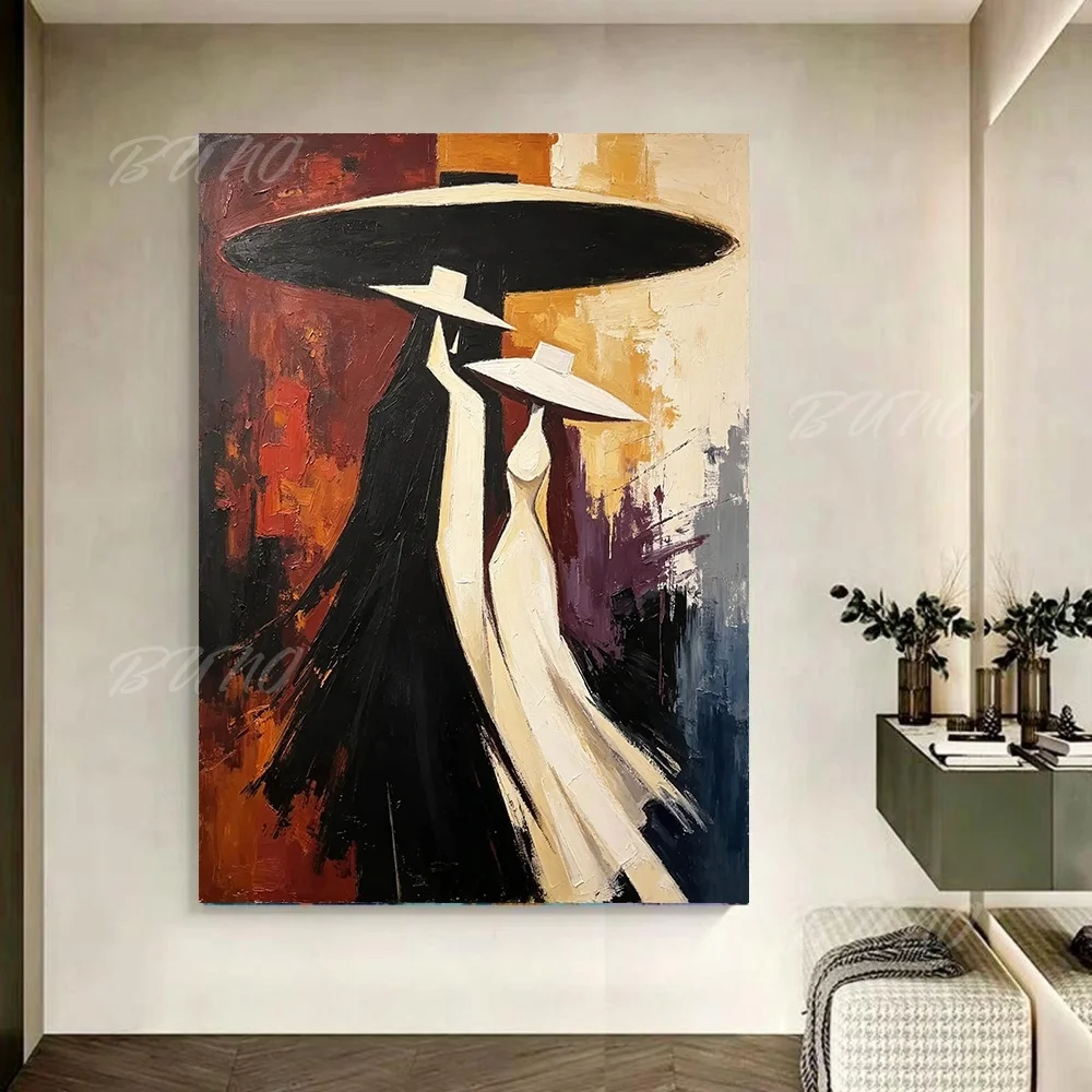 peinture-a-l'huile-abstraite-100-faite-a-la-main-et-peinte-a-la-main-motif-femme-chic-technique-cuillere-a-peinture-art-mural-original-pour-la-decoration-de-la-maison-du-salon-et-de-la-chambre