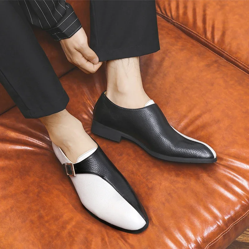 European And American Men New Spring/Summer Casual Fashion Trend Patchwork Buckle Anti Slip Ieather Shoes Size 38-48 Men Shoes