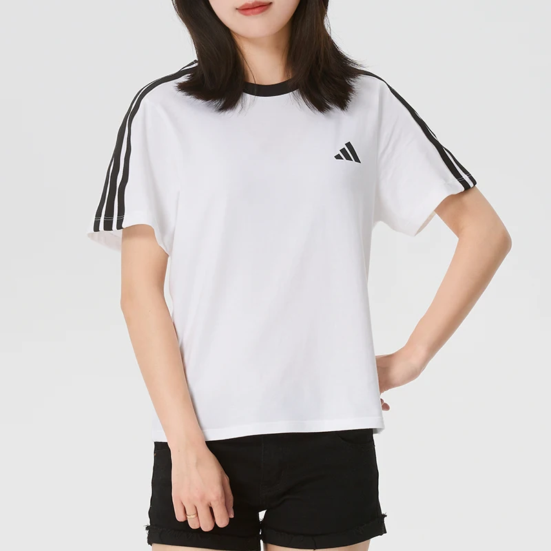 adidas-t-shirt-sportswear-pour-femmes-vetements-de-sport-a-trois-bandes-a-manches-courtes-en-coton-respirant-col-rond-kx2747