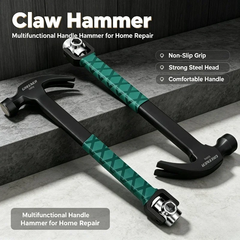 1PC One Piece Formed Claw Hammer with Socket Spanner Woodworking Household Multifunctional Maintenance Hand Tool