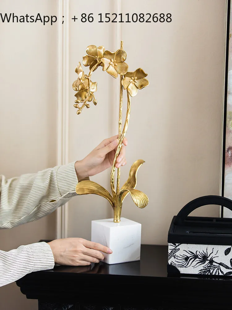 LLY high-grade marble brass orchid ornament modern decoration home wine cabinet TV cabinet living room light luxury