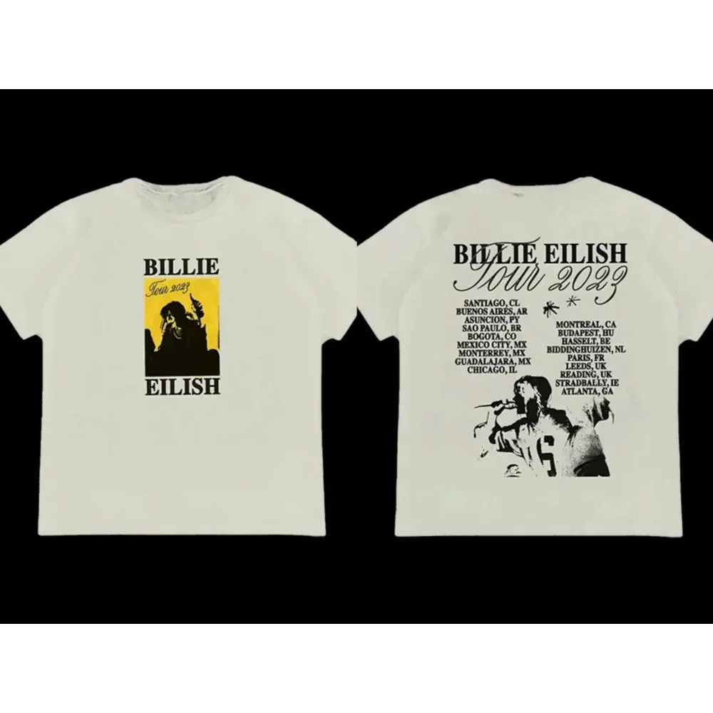 B-Billie Eilish 2024 Tour Concert T-shirt Hip Hop Tshirt O-Neck Short Sleeves Casual Fashion Men Women Luxury High Quality Tees