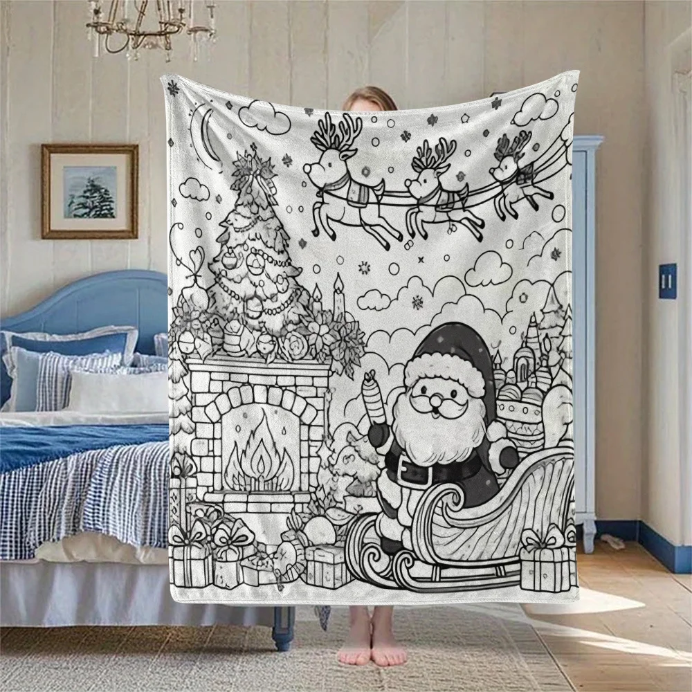 1pc DIY Christmas Zentangle‑Print Throw Blanket, Sofa & Office Decor, Multi‑Purpose Travel & Camping Holiday Gift
