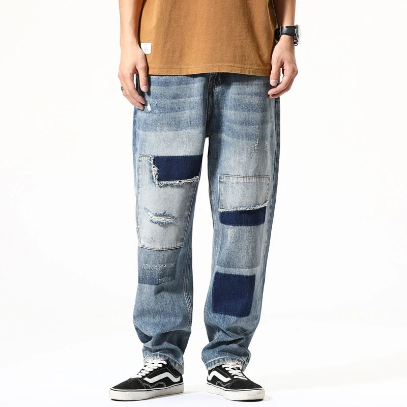 جينز ممزق هيب هوب أمريكي عتيق للرجال للفصول الأربعة Y2k ملابس الشارع الشهير جينز فضفاض مستقيم التصحيح تسع نقاط بانت جينز للشباب #3