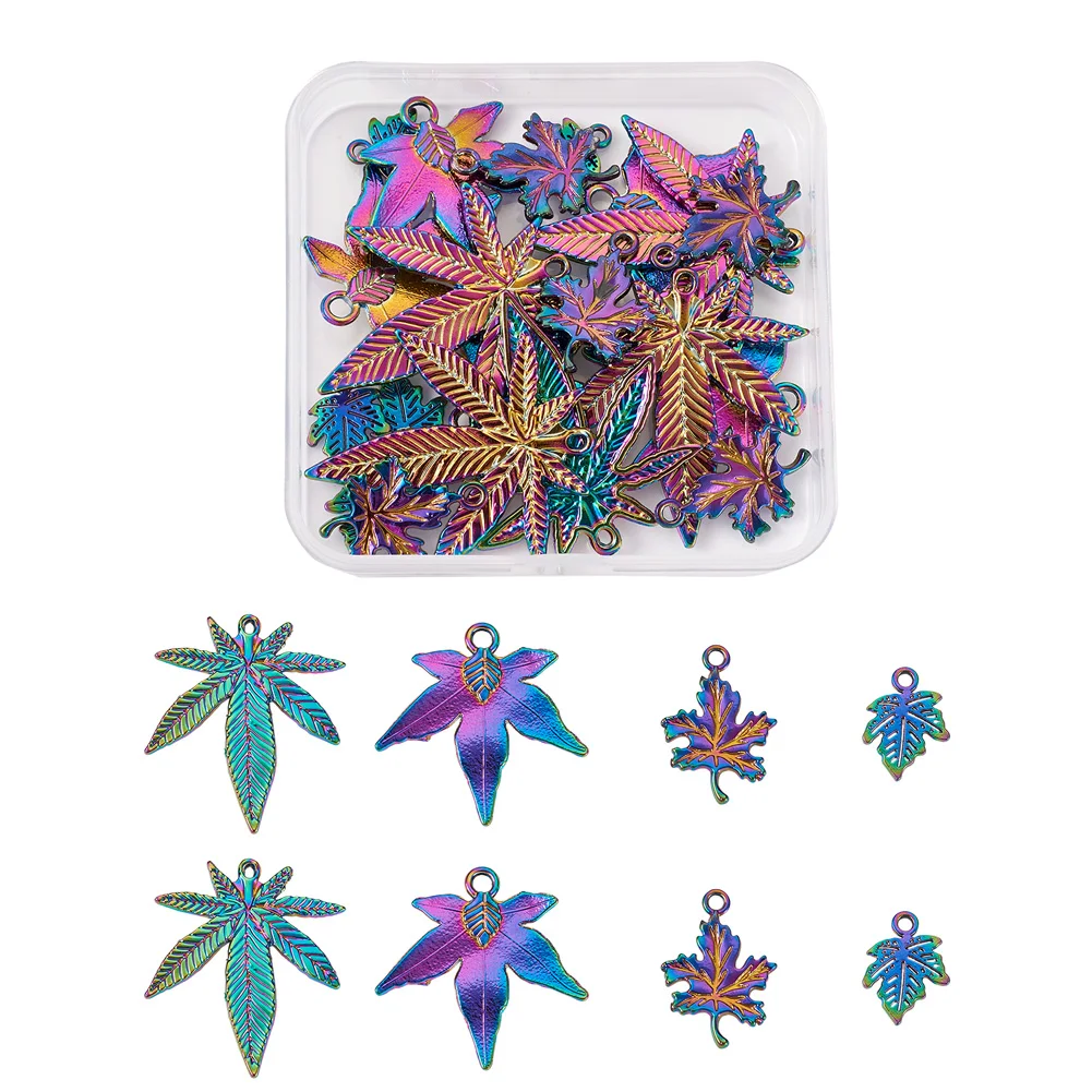 

24Pcs Rainbow Color Maple Leaf Alloy Pendants DIY Jewelry Making Charms for Necklace Earrings Accessories