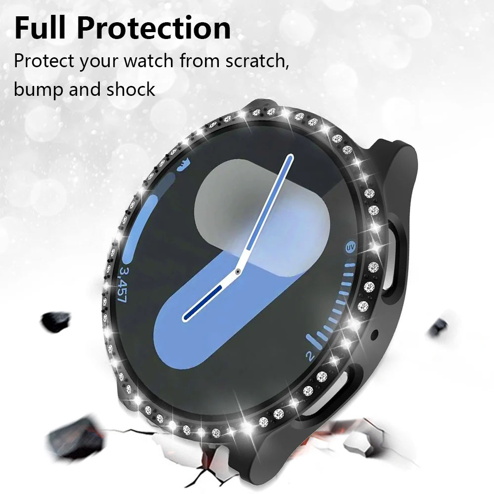 Case for Samsung Galaxy Watch 7 40mm 44mm Bling Cover Diamond Bumper with Hollow PC Protective Case