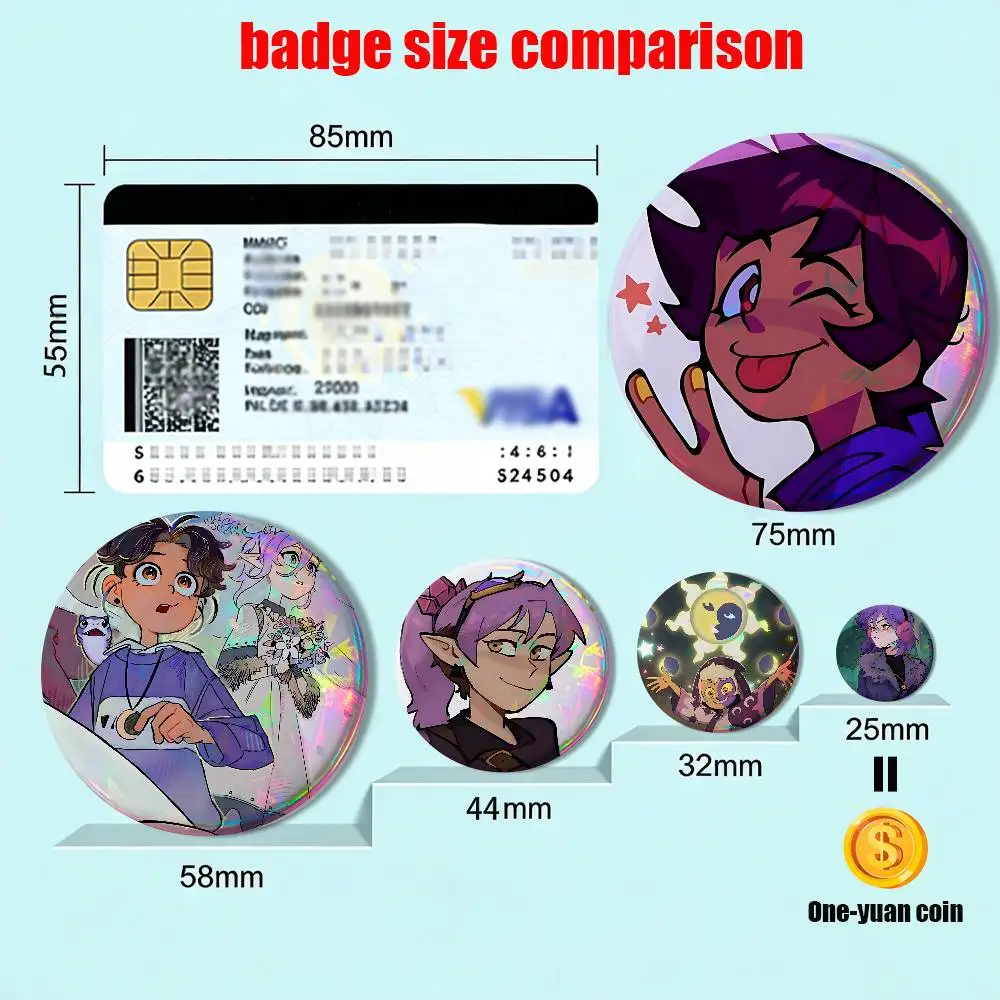 Manga art Amity Blight Luz Noceda Owl House 58mm 44mm Round Pins Creativity Printed Pictures Text Metal Lapel Badges Brooches