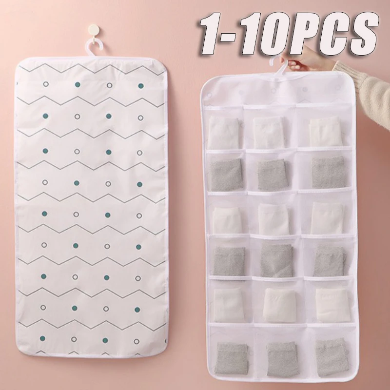 18 Compartment Underwear Storage Hanging Pocket Wall Mounted Pocket with Hooks Behind Door Pocket Sorting Organizer for Sundries