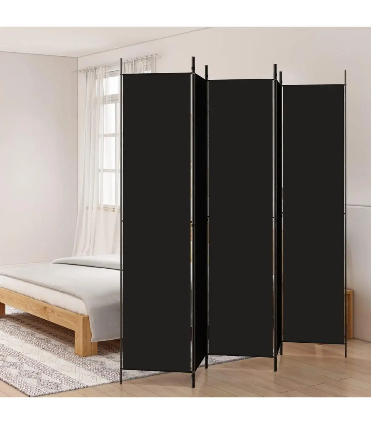 250x220 cm black fabric 5 panel divider screen room dividers