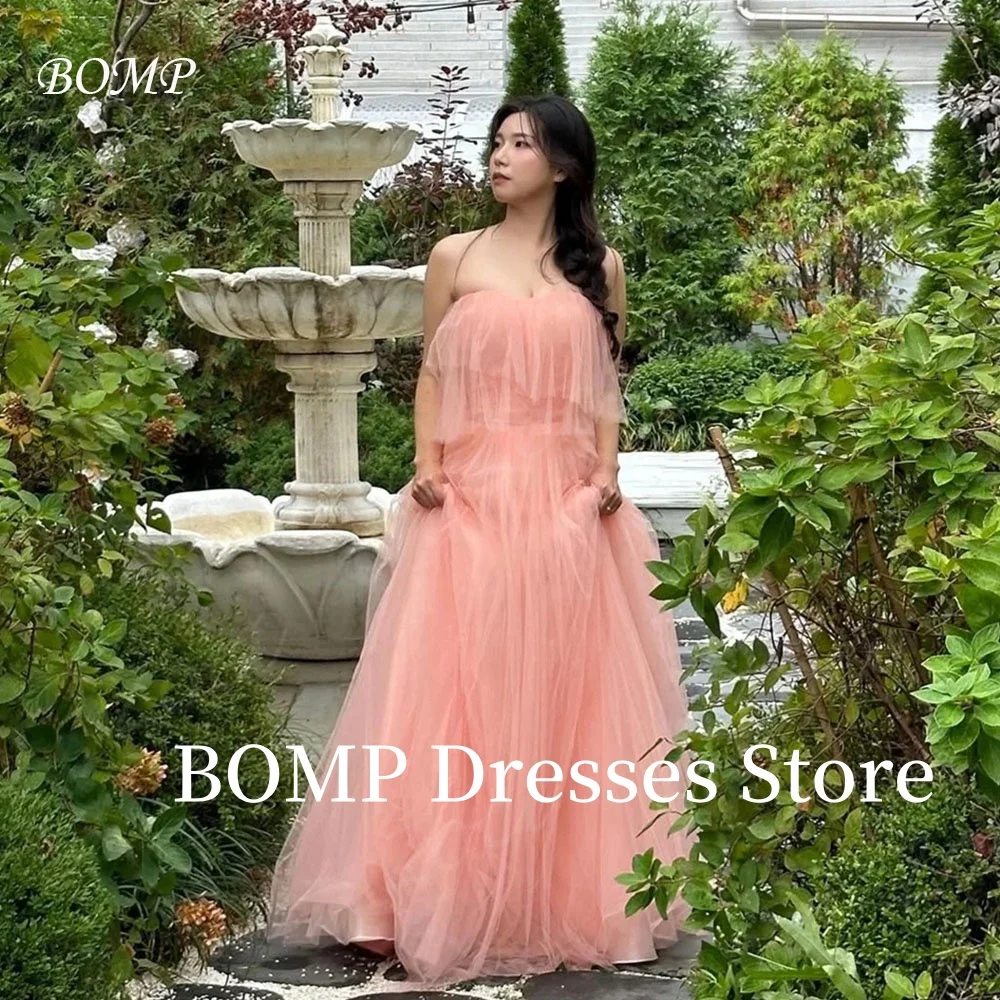 

BOMP Elegant Candy Color Wedding Dress A-Line Strapless Floor Length Bridal Gown Korea Photo Shoot Customized