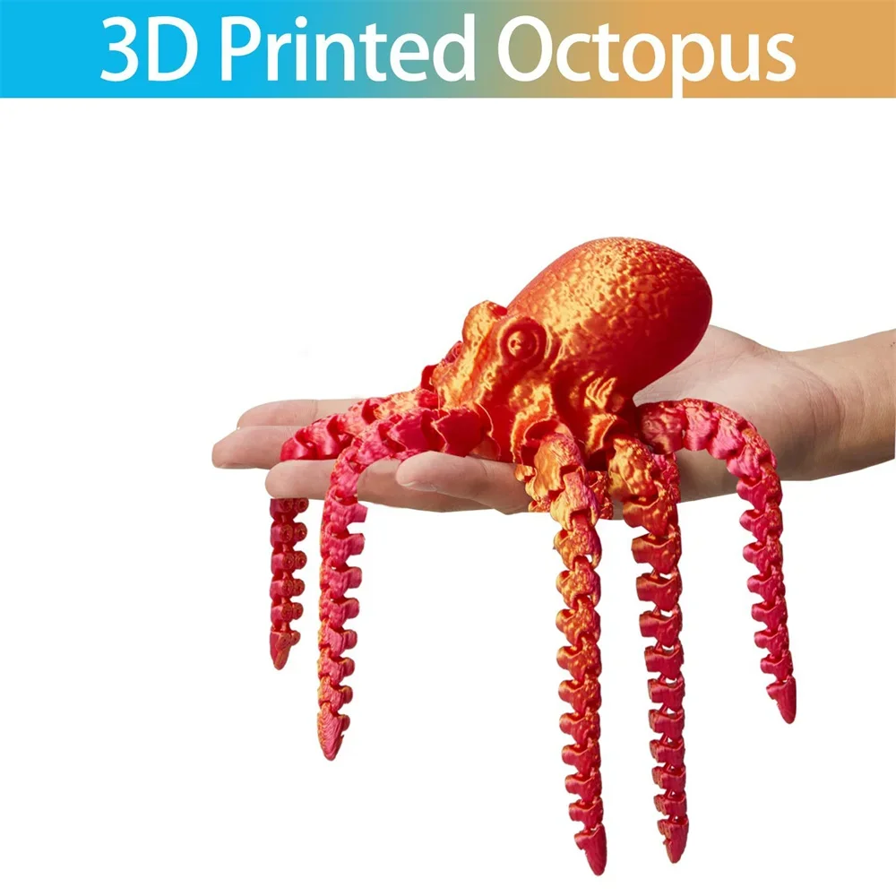27CM 3D-geprint octopus beeldje met flexibele gewrichten voor thuiskantoor bureau decor, oceaan dier tafelornament ideaal cadeau speelgoed