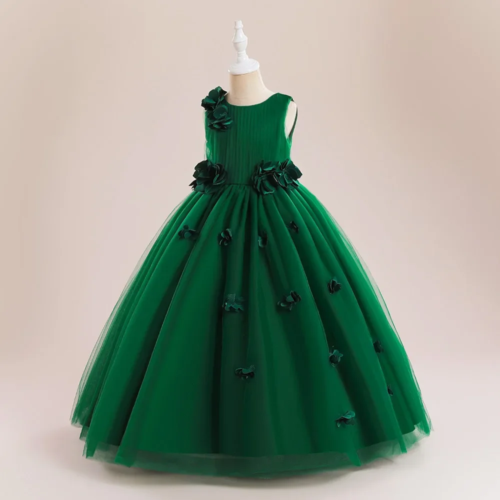 

Ball Gown Wedding Birthday Costumes Children Photograph Piano Girls Party Dress 3 Colors 130cm-160cm Kids Long Dresses