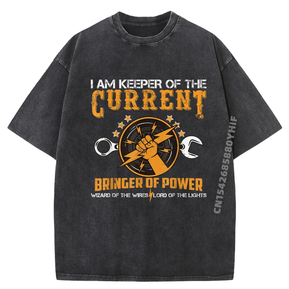 

Мужская футболка I Am Keeper Of Current Bringer Of Power Lineman, рубашки с рисунком, мужская удобная стираная рубашка