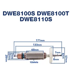 AC220-240V Armature Rotor Parts Replacement DWE8100S DWE8100T DWE8110S Angle Grinder Power Tools Armature Rotor Anchor Parts